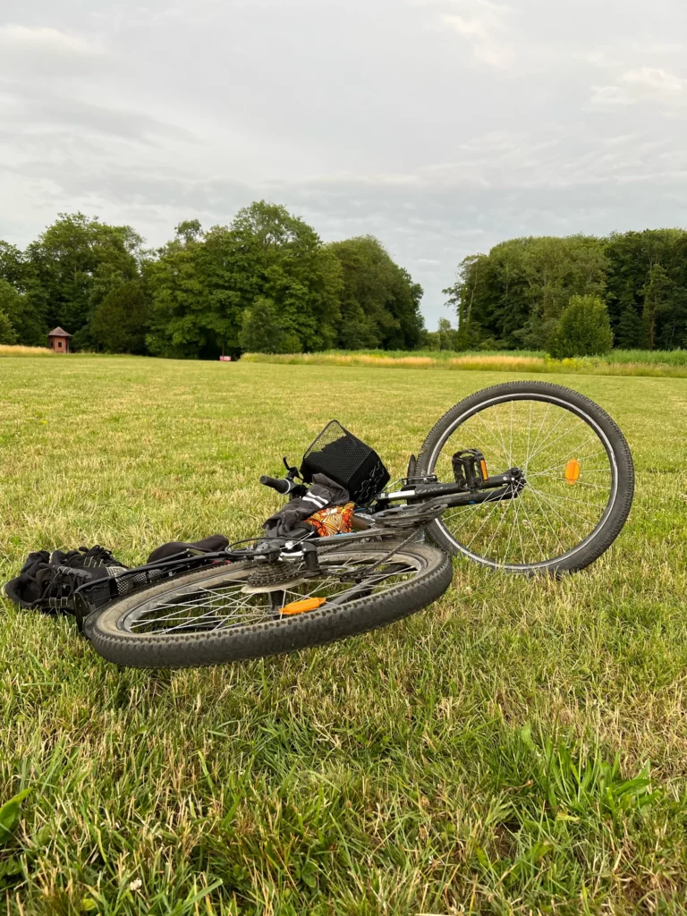 un vélo sur un champs d'herbe
