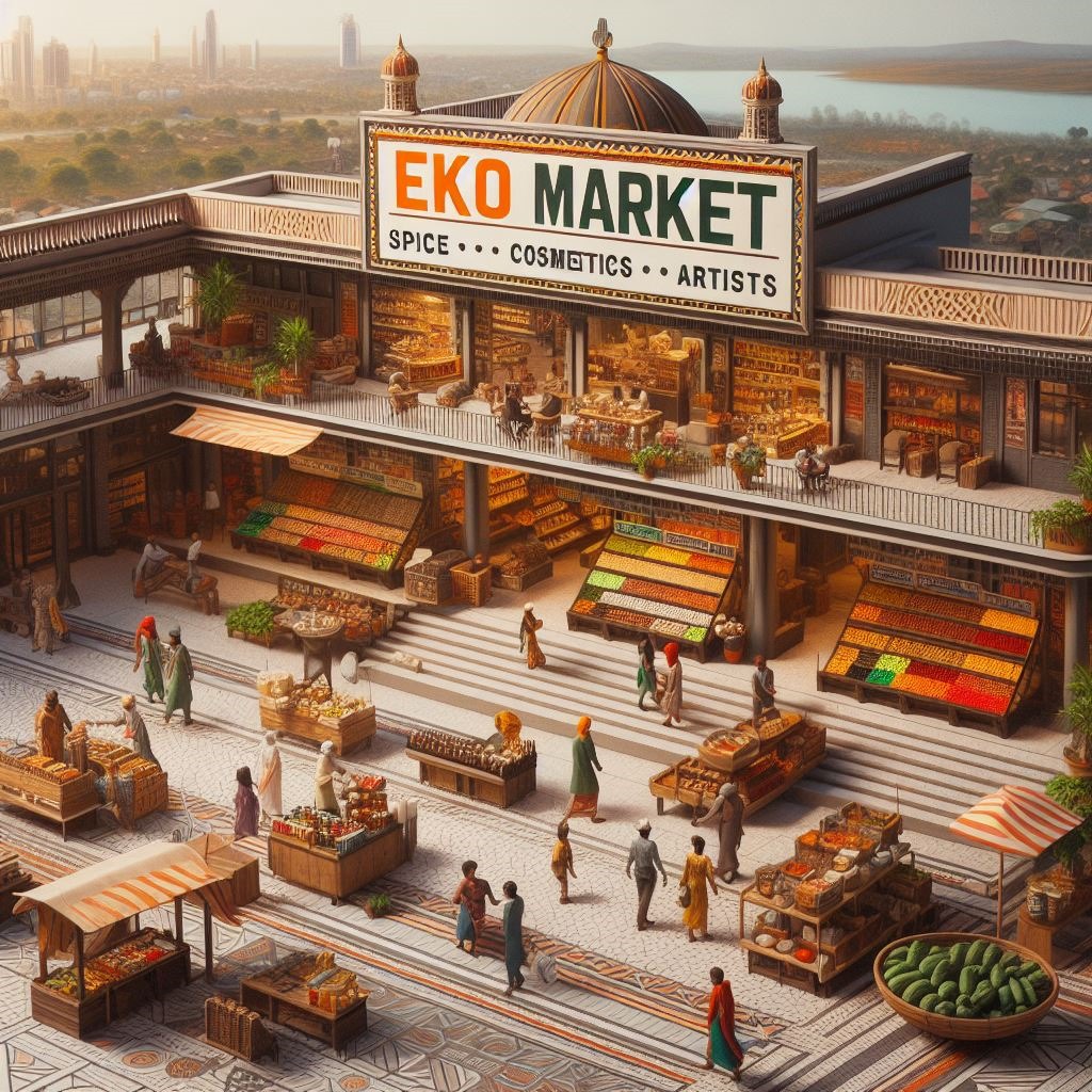 l'image d'un grand marché Africain Eko Market avec de belle étales