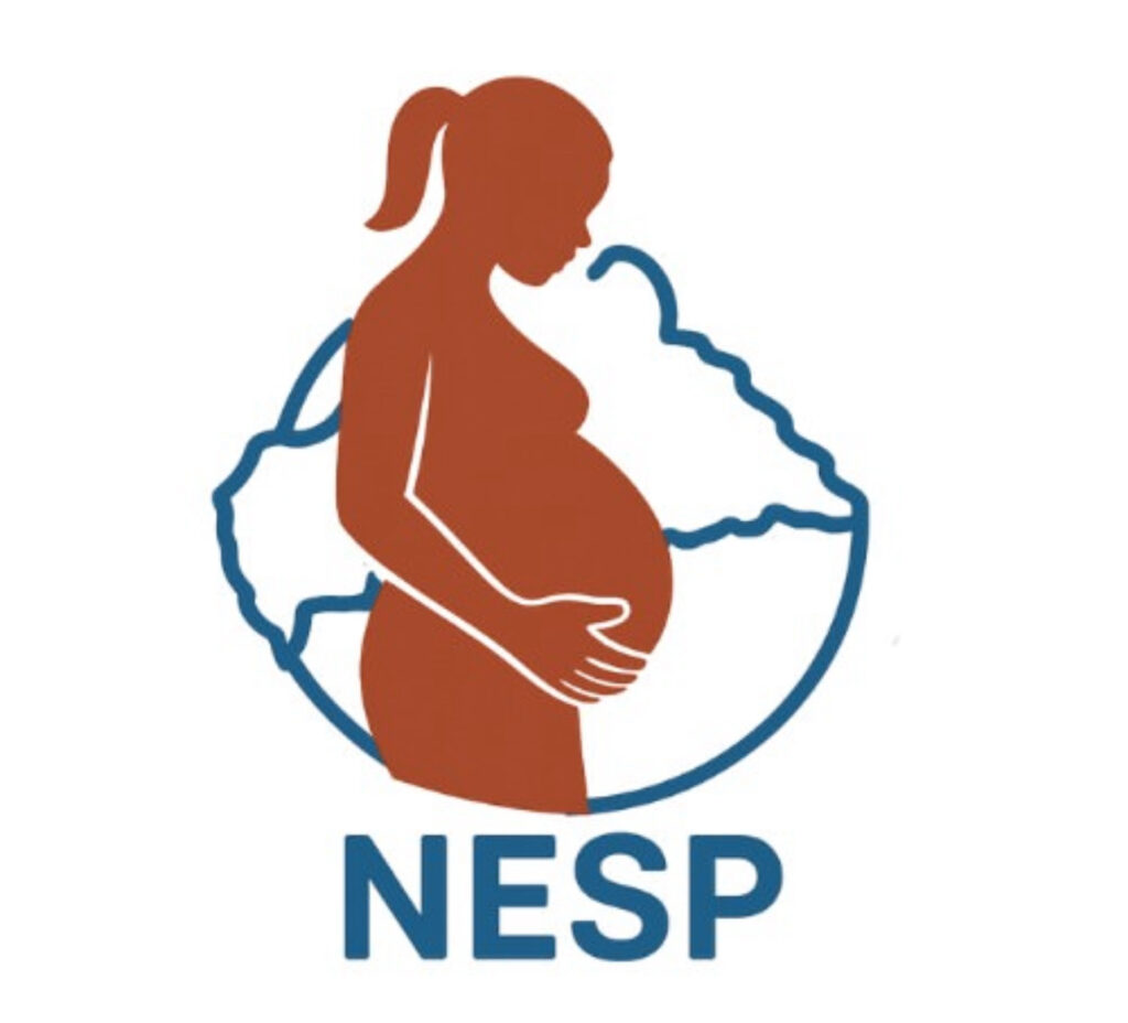 logo NESP. Une femme enceinte avec le dessin de la carte de la Centrafrique avec un fond blanc
