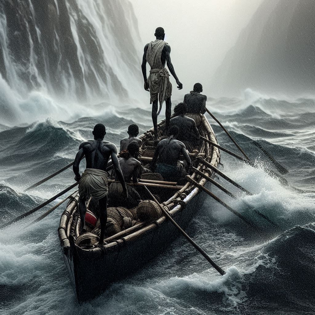 Une image de migrants dans sur une barque en pleine mer déchainée
