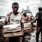 image IA de jeunes sur un port travaillant difficilement