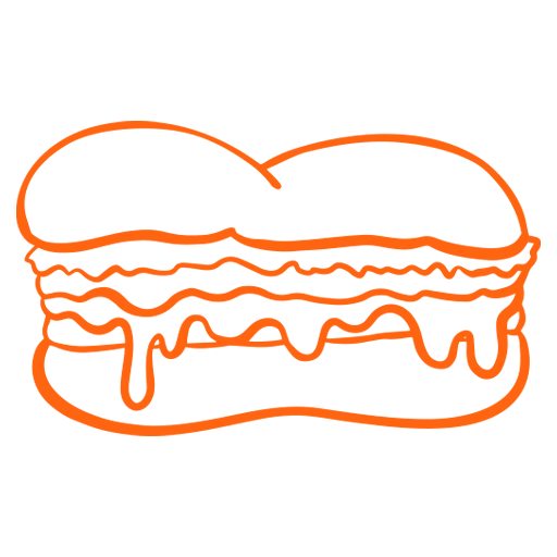 Le symbole orange et blanc d'un burgeur dégoulinant de fromange 