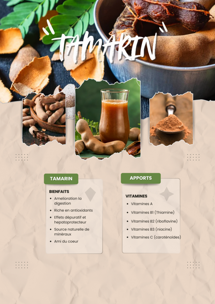 fiche présentant le tamarin. 
les apports en vitamine et les bienfaits à la consommation